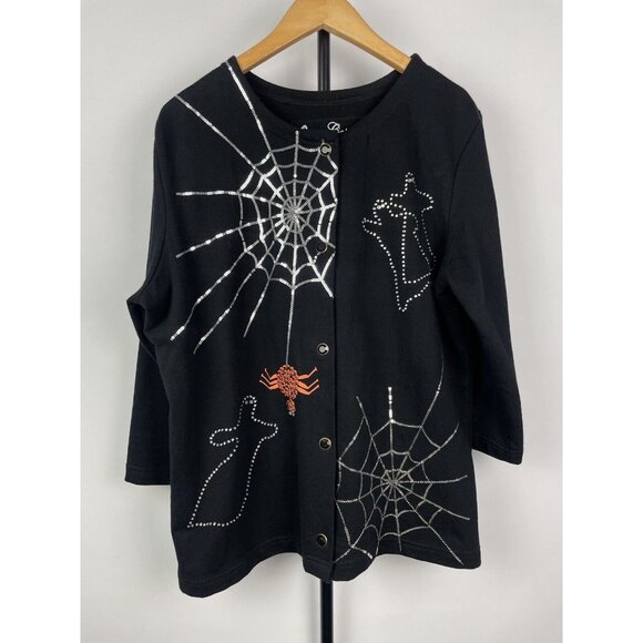 Onque Casuals Sweaters - Onque Casuals Black October Spooky Halloween Goth Lightweight Cardigan Sweater M